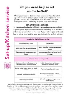 Set-up/Kitchen service