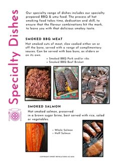 Specialty Dishes - Smoked BBQ meats, fish and more
