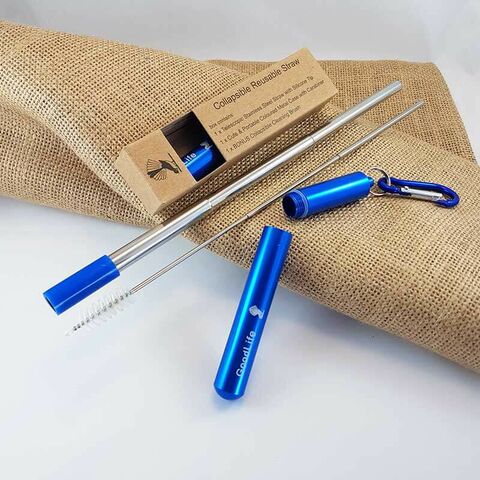 Straw Kit, Collapsible Reusable - Blue
