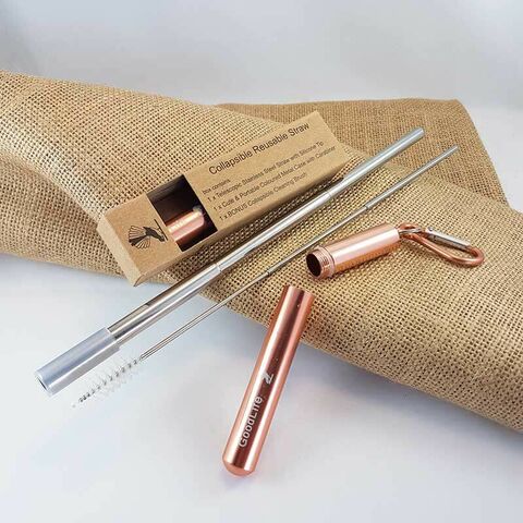 Straw Kit, Collapsible Reusable - Rose Gold