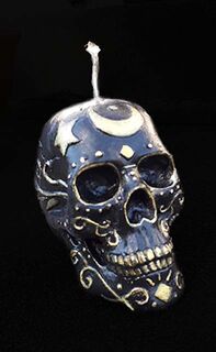 Gypsy Moon Skull Gold Accents Altar Candle