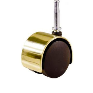 50mm Brass Hooded Twin Wheel Castor - Grip Neck & Socket - Timber Fitting