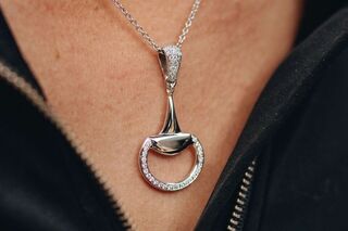 Diamond Set Half Snaffle Pendant  - White Gold - Bottom Set