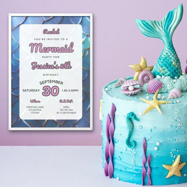 Mermaid Birthday Invitation - Digital Download