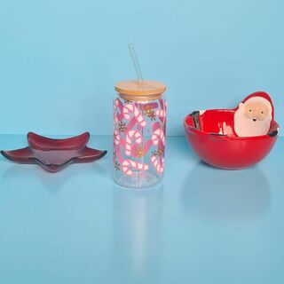 Pink Candy Cane Glass Cup