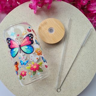 Colourful Butterflies Glass Cup