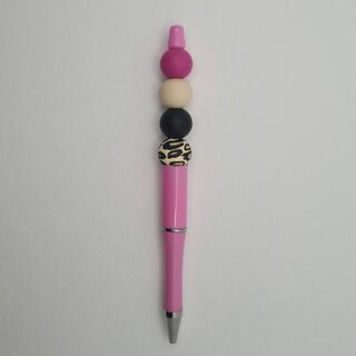 Silicone Bead Pen - Pink Leopard Print