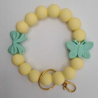 Silicone Bead Wristlet - Yellow and Mint Butterfly and Bow