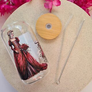 Red Lady and Vintage Car Glass Cup