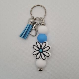 Blue Daisy - Silicone Bead Keychain