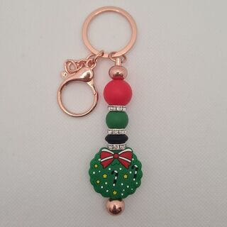 Christmas Wreath Silicone Bead Keychain