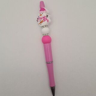 Pink Snowman Silicone Bead Pen