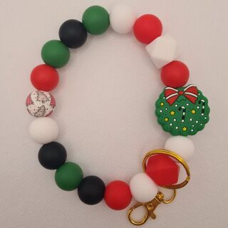 Christmas Wreath Silicone Bead Wristlet