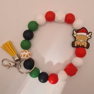 Christmas Highland Cow Silicone Bead Wristlet