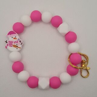 Pink Snowman SIlicone Bead Wristlet