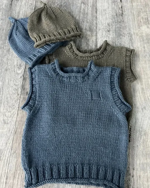 Rudy Rolled Edge Vest and Hat - DK/8Ply Knitting Pattern