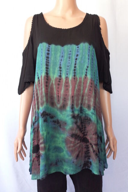 Cold Shoulder Bohemian Style Tie Dye Top