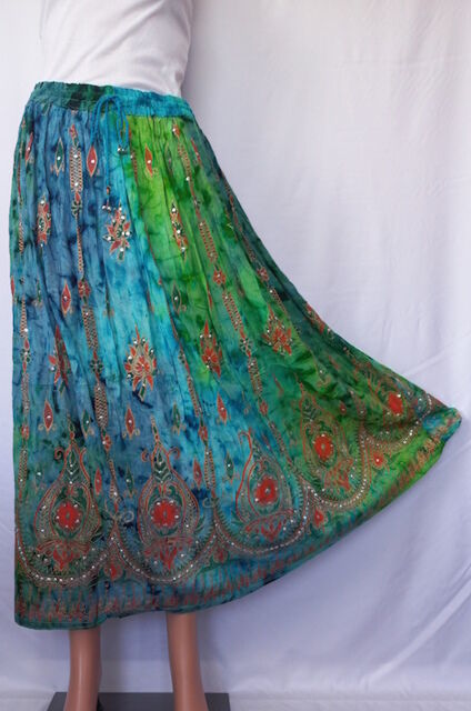 Tie Dyed Rayon Hippie Boho Long Skirt