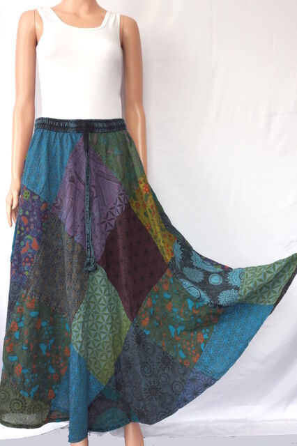 Full Patchwork Cotton Long Skirt