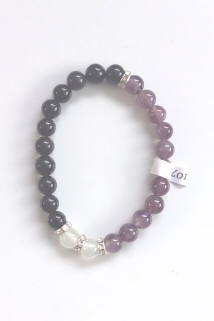 Amethyst, Black Tiger Eye & Selenite Bead Bracelet