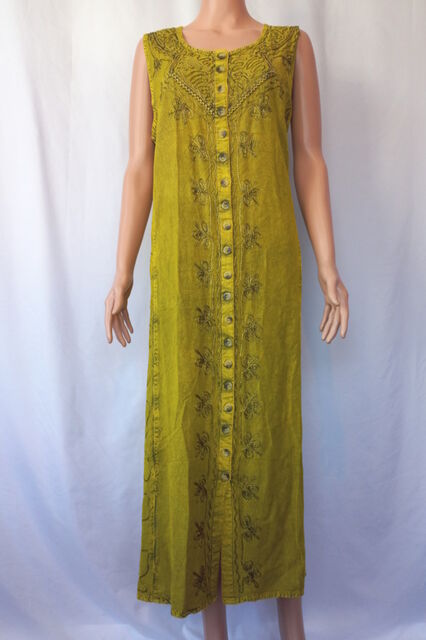 Embroidered Sleeveless Button Through Maxi Dress