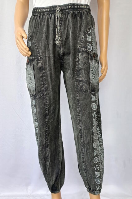 Boho Hippie Yoga Side OM Print Cotton Pants