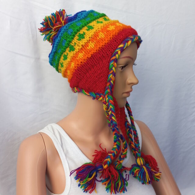 Hand Knit Woollen Rainbow Hat