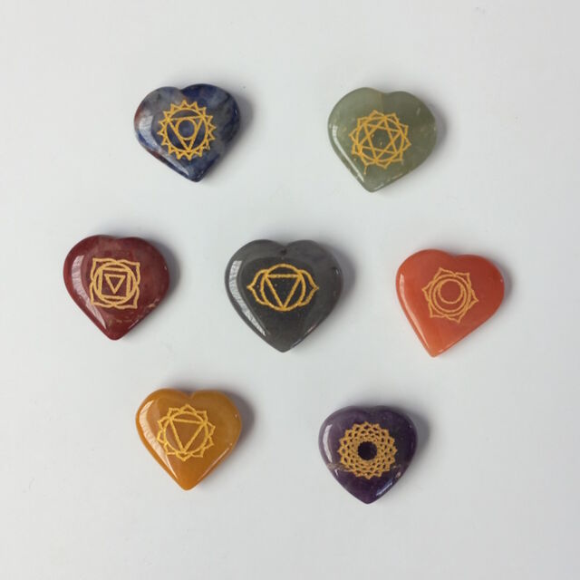 Chakra Stones Engraved with Reiki Signs - Hearts