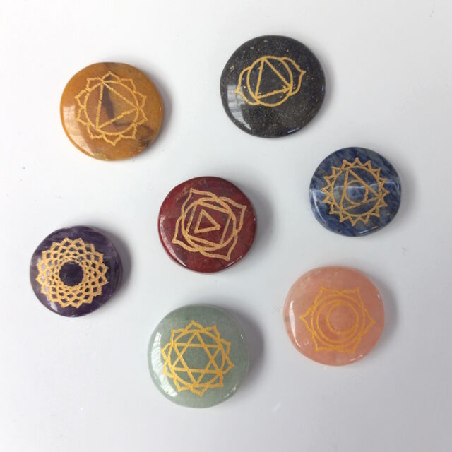 Chakra Stones Engraved with Reiki Signs - Disks