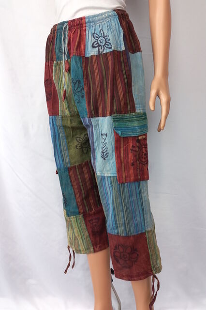 Three Quarter Hippie Boho Patch Pants