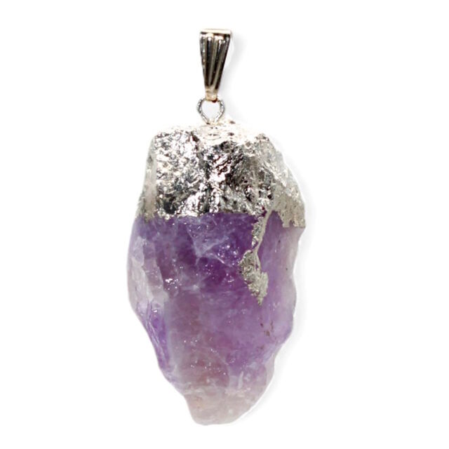 Amethyst Silver Plated Raw Pendant