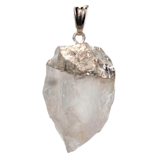 Crystal Quartz Silver Plated Raw Pendant