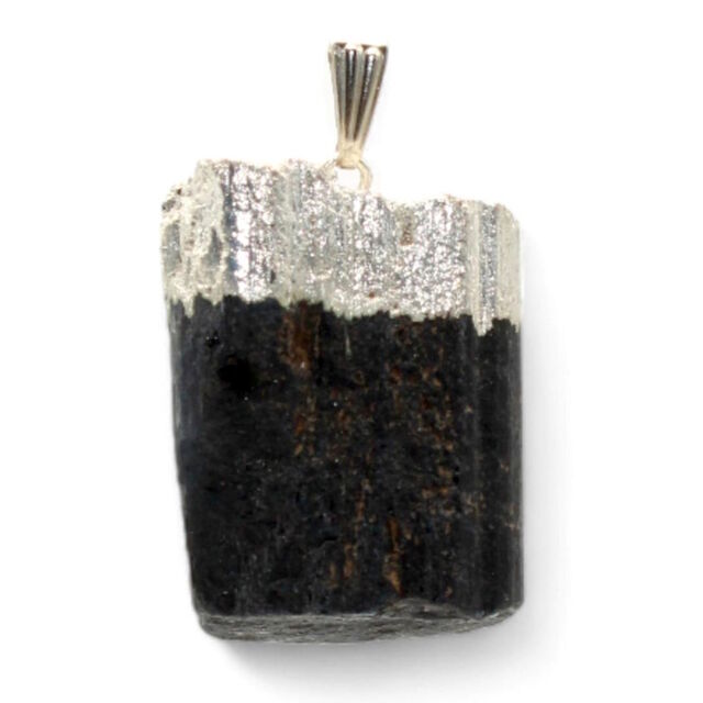 Black Tourmaline Silver Plated Raw Pendant