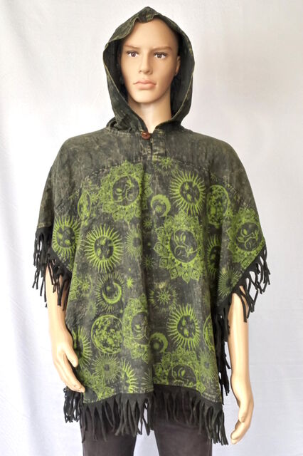 Square Sun Moon Cotton Poncho