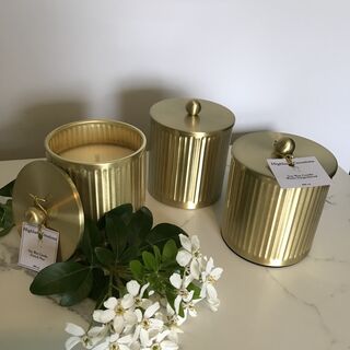 Design Republique Zaya gold canister scented candle with lid | Highland Creations