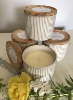 Linear Glazed Stoneware Canister scented candle in White/Taupe or Black with Lid | Highland Creations