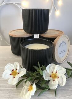Ribbed Black Stoneware scented soy wax Candle with Lid