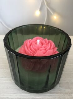 Design Republique Green Glass Peony Rose Candle