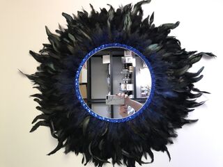 Blue/Black Feather Wall Decor with Mirror