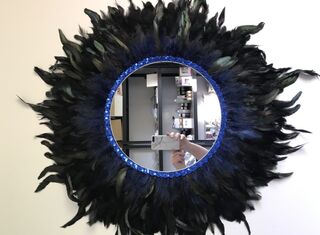 Blue/Black Feather Wall Decor with Mirror