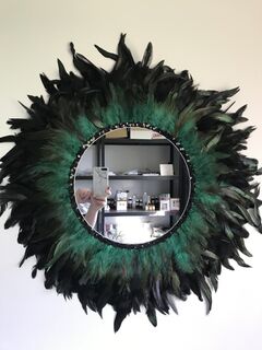 Green/Black Feather Wall Decor with Mirror