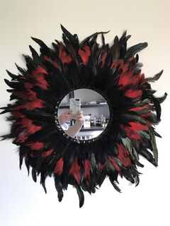 Red/Black Feather Wall Decor with Mirror