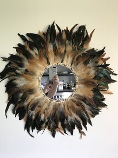 Natural Brown Toned Feather Wall Decor with Mirror