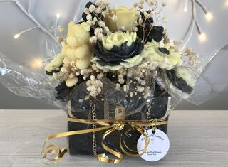 Black Handbag with Black & Cream Flowers