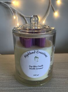 Pre-loved Glass Jar Candle with Purple Butterfly & Glass Lid