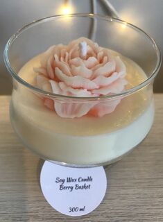 Pre-loved Vintage Glass Compote Candle with a Peach Peony Rose