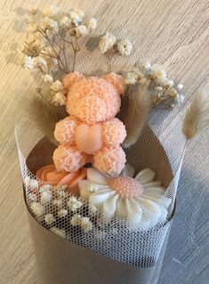 Wax Melt Wrapped Bouquet in Peach & White