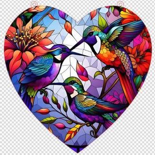 Suncatcher - Heart - Hummingbirds - Large
