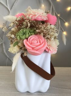 White Handbag with White, Lemon, Green & Pink Flowers