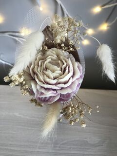 Soy Wax Melt Wrapped Bouquet with a Scented Purple & White Peony Rose